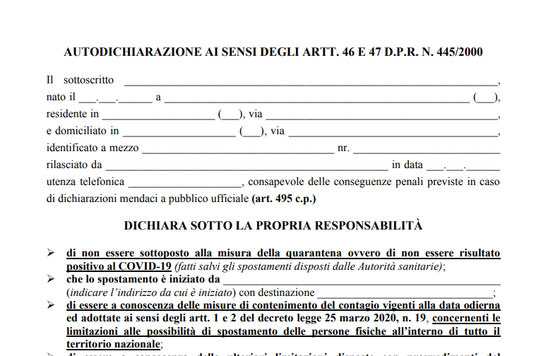 Il Nuovo Modello Di Autocertificazione Marzo Da Stampare In Pdf My