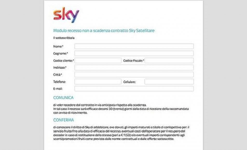 Come dare disdetta a Sky prima della scadenza? Modulo in PDF, Costo e PEC